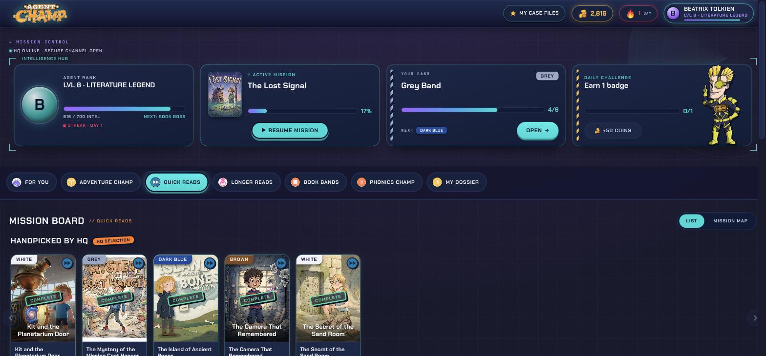 The Quick Reads shelf - short complete stories with CHAMP quizzes